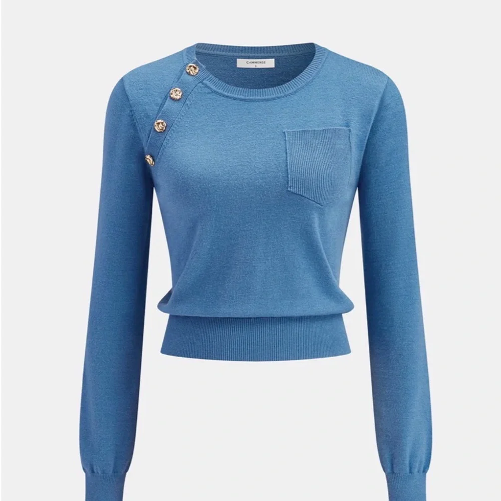 Commense Blue Button-Shoulder Sweater - Picture 1 of 2